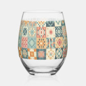 ヴィンテージ、パッチワークのキルティングな顔 ステムなしワイングラス (左)