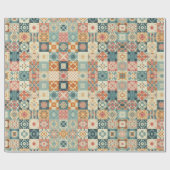 ヴィンテージ、パッチワークのキルティングな顔 ラッピングペーパー (フラット)