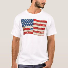 ヴィンテージ・パッチワークアメリカ国旗 | 愛国的な赤白青 Tシャツ