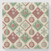 ヴィンテージ パッチワーク キルト クリスマスパターン ストーンコースター (正面)