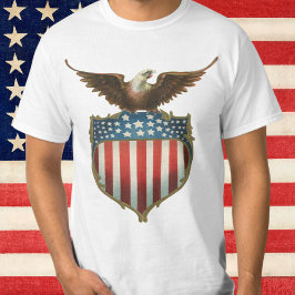 ヴィンテージ・パトリオティズム アメリカ国旗に誇り高く立つワシ Tシャツ