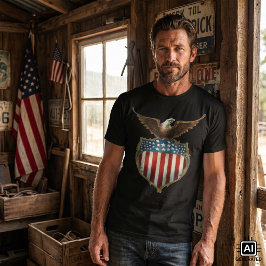ヴィンテージ・パトリオティズム アメリカ国旗に誇り高く立つ鷲 Tシャツ