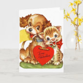 ヴィンテージ·パピーと子猫のバレンタイン·カード カード (黄色い花)