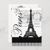 ヴィンテージ パリ エッフェル塔 イラスト 招待 招待状 (正面/裏面)