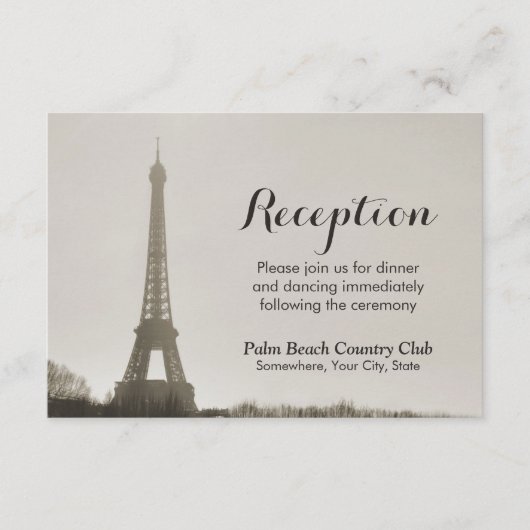 ヴィンテージ パリ エッフェル塔 ウェディング レセプション エンクロージャーカード (正面)