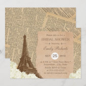 ヴィンテージ パリ エッフェル塔 フラワーブライダルシャワー 招待状 (正面/裏面)