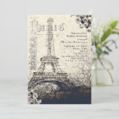 ヴィンテージ パリ エッフェル塔 ローズ シックな招待状 招待状 (スタンド正面)