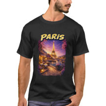ヴィンテージ パリ エッフェル塔 日没 Tシャツ