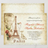 ヴィンテージ パリ シックなエンゲージメントパーティーの招待状 招待状 (正面/裏面)
