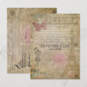 ヴィンテージ パリ シック ウェディング セーブ・ザ・デート カード (正面/裏面)