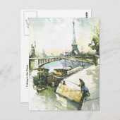 ヴィンテージ パリ、セーヌ川でのパリの釣り ポストカード (正面/裏面)