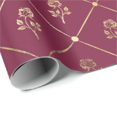 ヴィンテージ パリ バーガンディーとパープルのローズ柄 ラッピングペーパー (ロールコーナー)