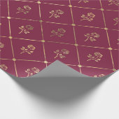 ヴィンテージ パリ バーガンディーとパープル ローズ柄 ラッピングペーパー (角)
