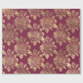 ヴィンテージ パリ バーガンディ レッドとゴールドのローズ ラッピングペーパー (フラット)