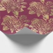 ヴィンテージ パリ バーガンディ レッドとゴールドのローズ ラッピングペーパー (角)