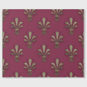 ヴィンテージ パリ バーガンディ レッド ゴールド フルール ド リス ラッピングペーパー (フラット)