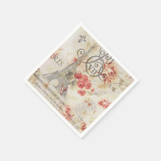 ヴィンテージ パリ パーティー フレンチ ボタニカル エッフェル塔 スタンダードカクテルナプキン (角)
