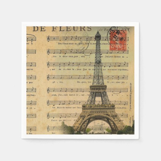 ヴィンテージ パリ パーティー フレンチ ボタニカル エッフェル塔 スタンダードカクテルナプキン (正面)