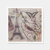 ヴィンテージ パリ パーティー フレンチ ボタニカル エッフェル塔 スタンダードカクテルナプキン (正面)
