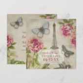 ヴィンテージ パリ ピオニー ウェディング セーブ・ザ・デート (正面/裏面)