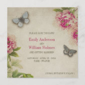 ヴィンテージ パリ ピオニー ウェディング セーブ・ザ・デート (裏面)