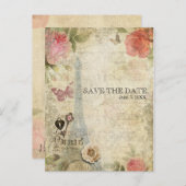 ヴィンテージ パリ ピンク ローズ ウェディング SAVE THE DATE 案内ポストカード (正面/裏面)