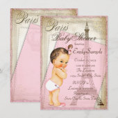 ヴィンテージ パリ ベイビー ガール シャワー 招待状 (正面/裏面)