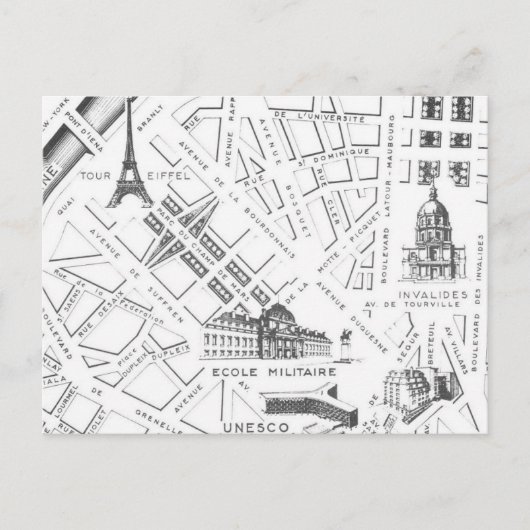 ヴィンテージ パリ 地図 モノクロ ポストカード (正面)