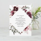 ヴィンテージ パンパス グラス バーガンディ ピンク ローズ ウェディング 招待状 (スタンド正面)