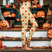 ヴィンテージ・パンプキンとスターのハロウィン・クリーム レギンス