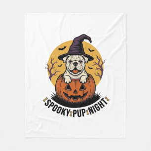 ヴィンテージ・パンプキン・ドッグのハロウィン・ブルドッグTシャツA フリースブランケット