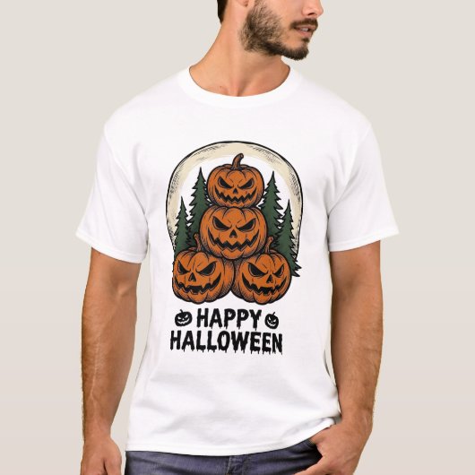 ヴィンテージ パンプキン ハロウィン ジャックオランタン 森 シャツ (正面)