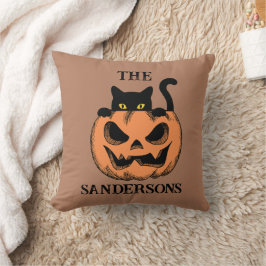 ヴィンテージ パンプキン ブラック ハロウィン 猫 ファミリーネーム クッション