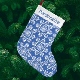 ヴィンテージ パーソナライズド ブルー ホワイト スノーフレーク ラージクリスマスストッキング