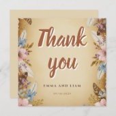ヴィンテージ・パーチメントとフラワーのウェディング感謝カード サンキューカード (正面/裏面)