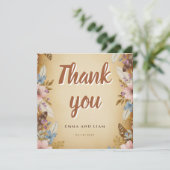 ヴィンテージ・パーチメントとフラワーのウェディング感謝カード サンキューカード (スタンド正面)