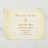 ヴィンテージ・パーチメント紙風のデザインの「Save the Date」 セーブザデート (正面/裏面)