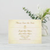 ヴィンテージ・パーチメント紙風のデザインの「Save the Date」 セーブザデート (スタンド正面)