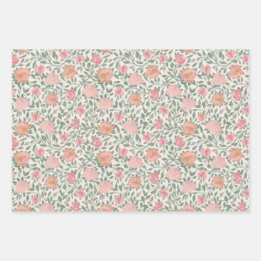 ヴィンテージ パーフェクト ピンク&ピーチ ローズ ラッピングペーパーシート (正面)