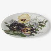 ヴィンテージ パープルとイエローのパンジー ペーパープレート (アングル)