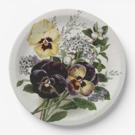 ヴィンテージ パープルとイエローのパンジー ペーパープレート