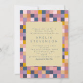 ヴィンテージ パープルとイエローの幾何学模様のブライズシャワー 招待状 (正面)