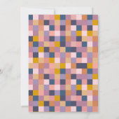 ヴィンテージ パープルとイエローの幾何学模様のブライズシャワー 招待状 (裏面)