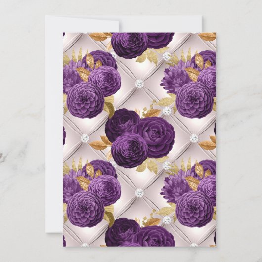 ヴィンテージ パープルとゴールドの花柄 カップルシャワー 招待状 (裏面)