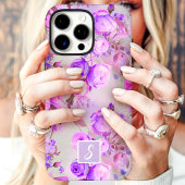 ヴィンテージ パープルとピンクの花モノグラム Case-Mate iPhoneケース