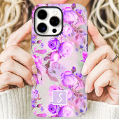ヴィンテージ パープルとピンクの花モノグラム Case-Mate iPhoneケース