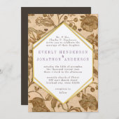 ヴィンテージ パープル アクセント ラブ バード パターン ウェディング 招待状 (正面/裏面)