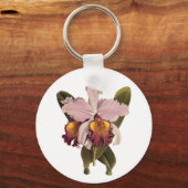 ヴィンテージ パープル カトレア オーキッド、トロピカル フラワー キーホルダー (正面)