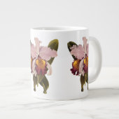 ヴィンテージ パープル カトレア オーキッド、トロピカル フラワー ジャンボコーヒーマグカップ (正面右)