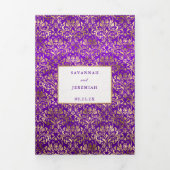 ヴィンテージ パープル ゴールド ダマスク オーダーメイド ウェディング 三つ折り招待状 (カバー)